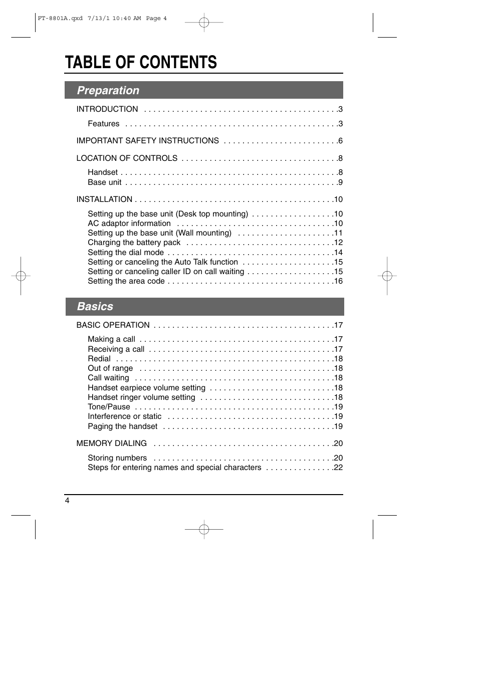Toshiba FT-8801A User Manual | Page 4 / 37