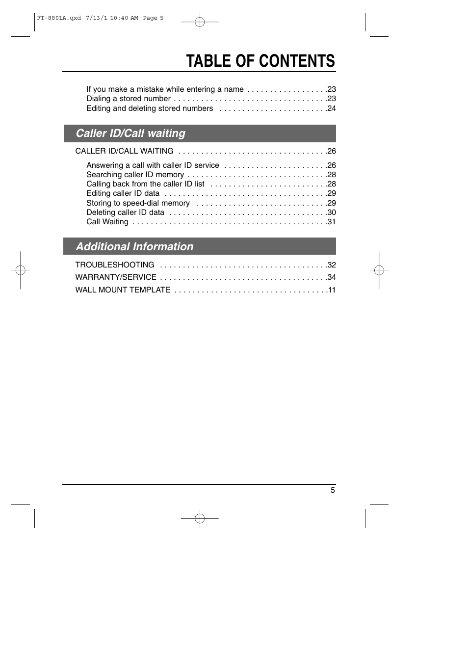 Toshiba FT-8801A User Manual | Page 5 / 37