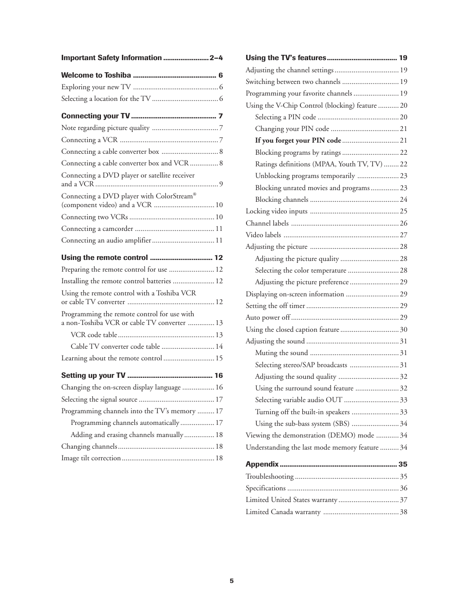 Toshiba 27AF42 User Manual | Page 5 / 39