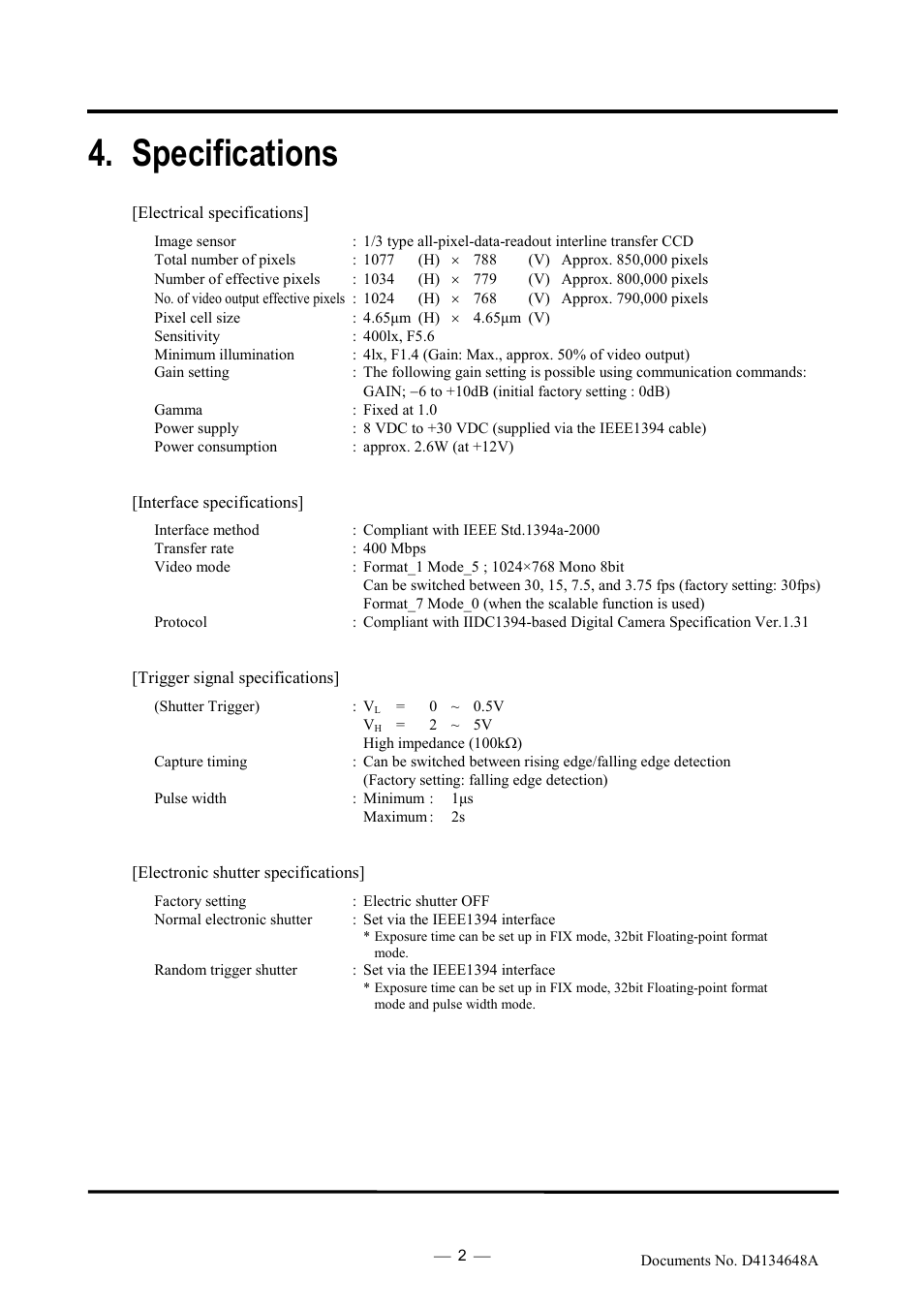 Specifications | Toshiba TELI CS3950DIF User Manual | Page 11 / 24