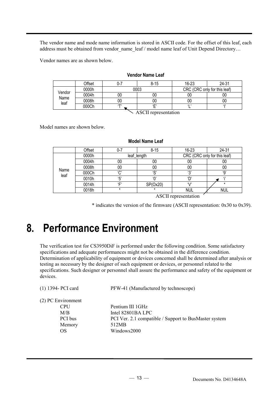 Performance environment | Toshiba TELI CS3950DIF User Manual | Page 22 / 24