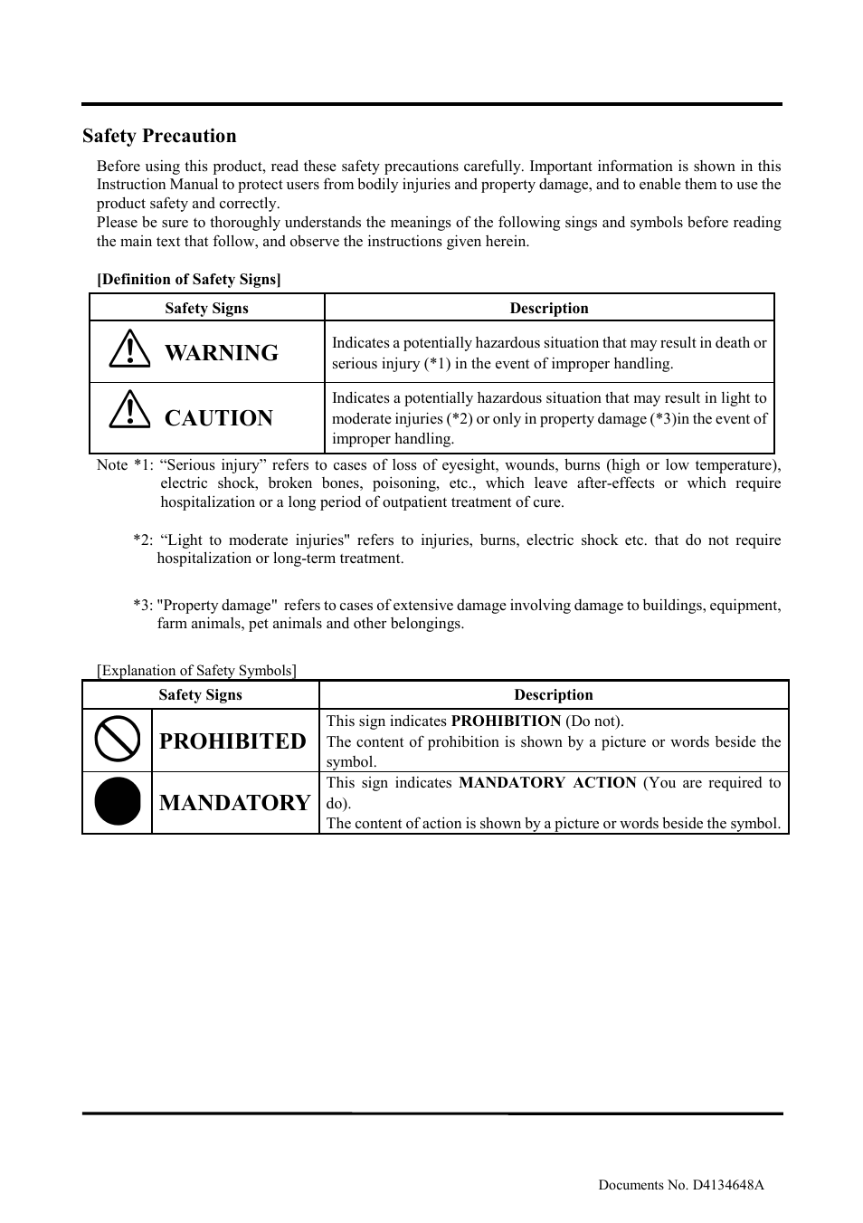 Prohibited, Mandatory, Warning | Caution, Safety precaution | Toshiba TELI CS3950DIF User Manual | Page 3 / 24