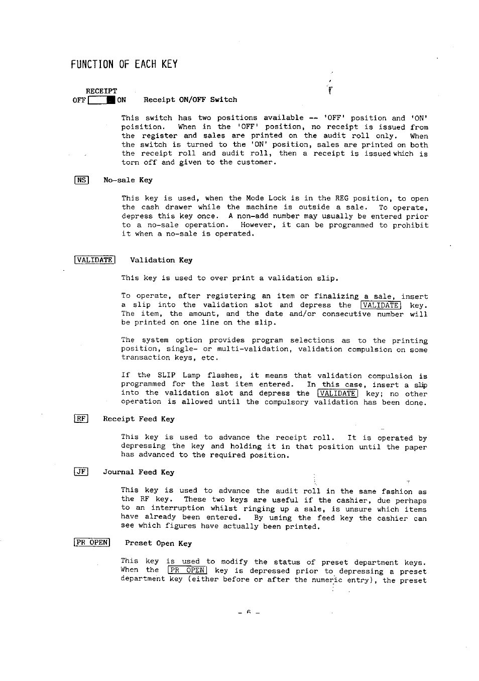 Function of each key | Toshiba MA-136-100 SERIES User Manual | Page 10 / 76