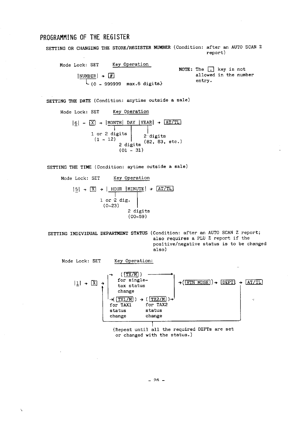 6l - [x] 1 month i day i year i i, T/tli, Programming of the register | Toshiba MA-136-100 SERIES User Manual | Page 30 / 76