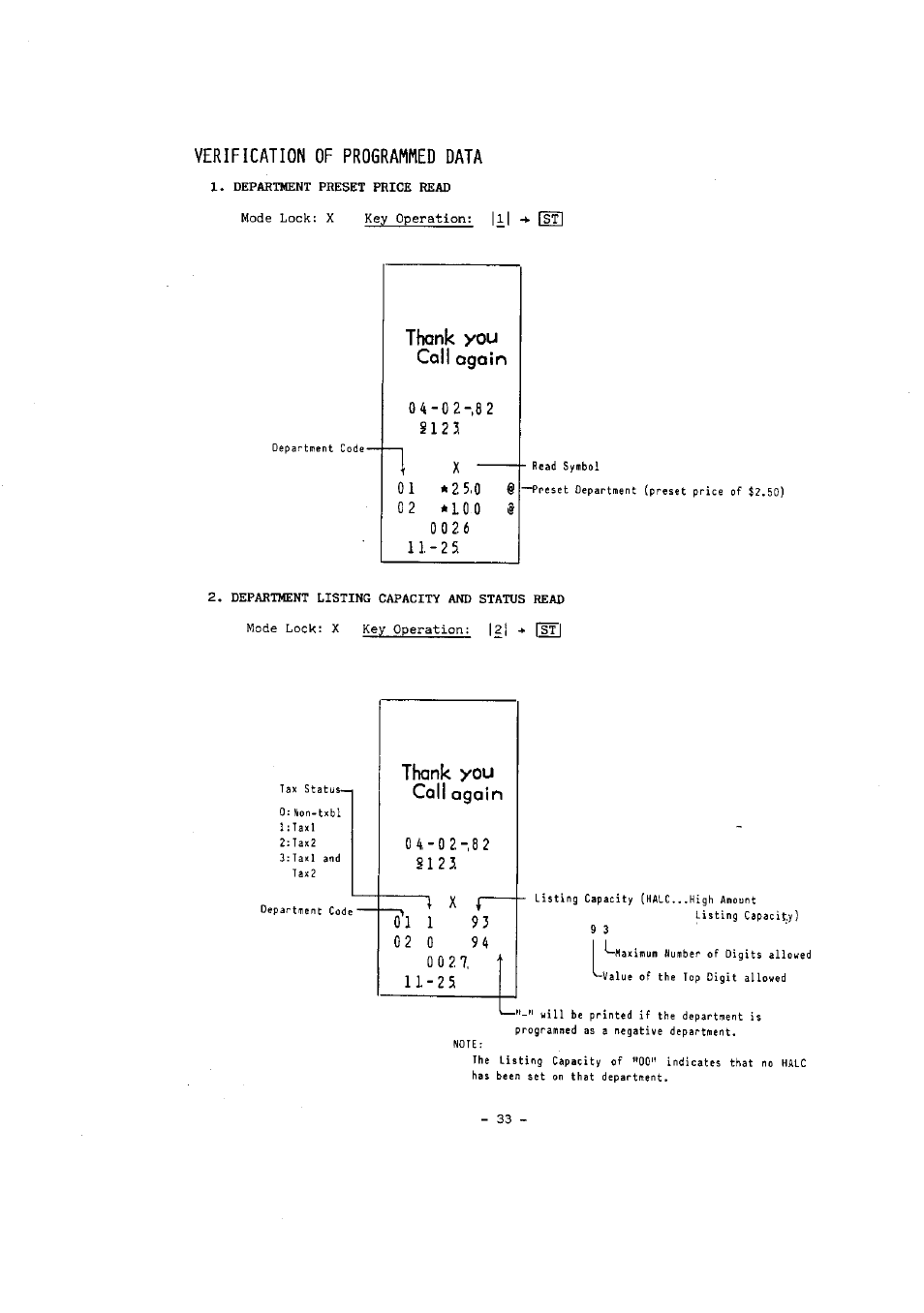 S 1 2 5 x, Verification of programmed data | Toshiba MA-136-100 SERIES User Manual | Page 37 / 76