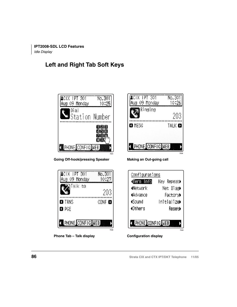 Left and right tab soft keys, Belo | Toshiba Strata DKT User Manual | Page 100 / 153