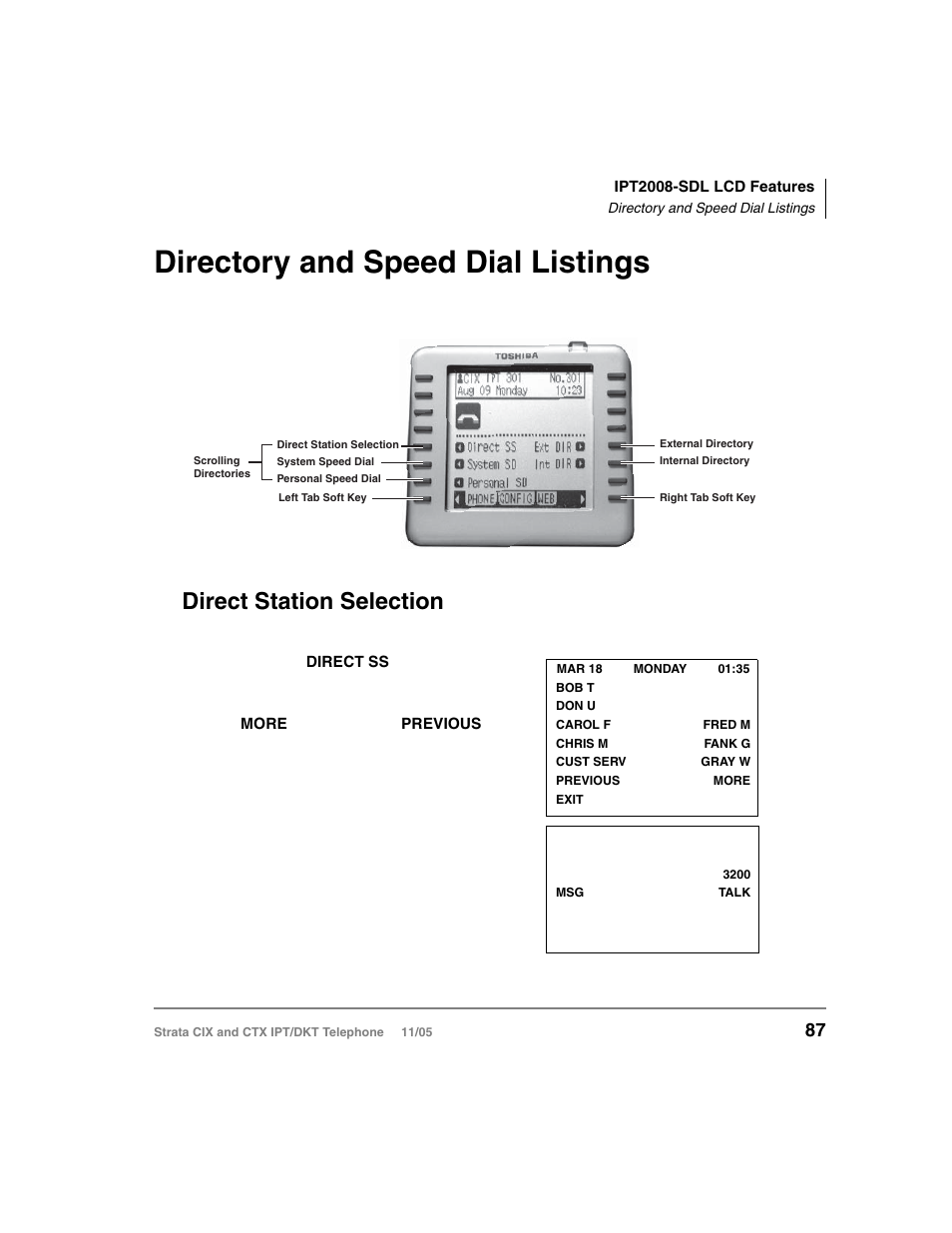 Directory and speed dial listings, Direct station selection, Directory and speed dial | Toshiba Strata DKT User Manual | Page 101 / 153