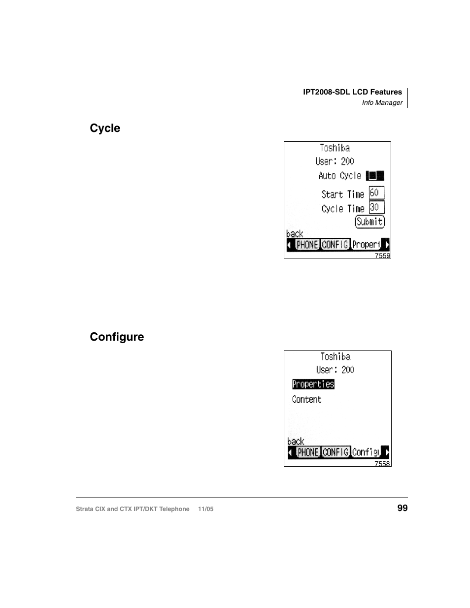Cycle, Configure, Cycle configure | Toshiba Strata DKT User Manual | Page 113 / 153