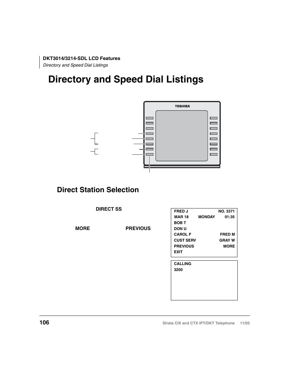 Directory and speed dial listings, Direct station selection, The directory menu (idle state) is shown below | Soft key; press | Toshiba Strata DKT User Manual | Page 120 / 153