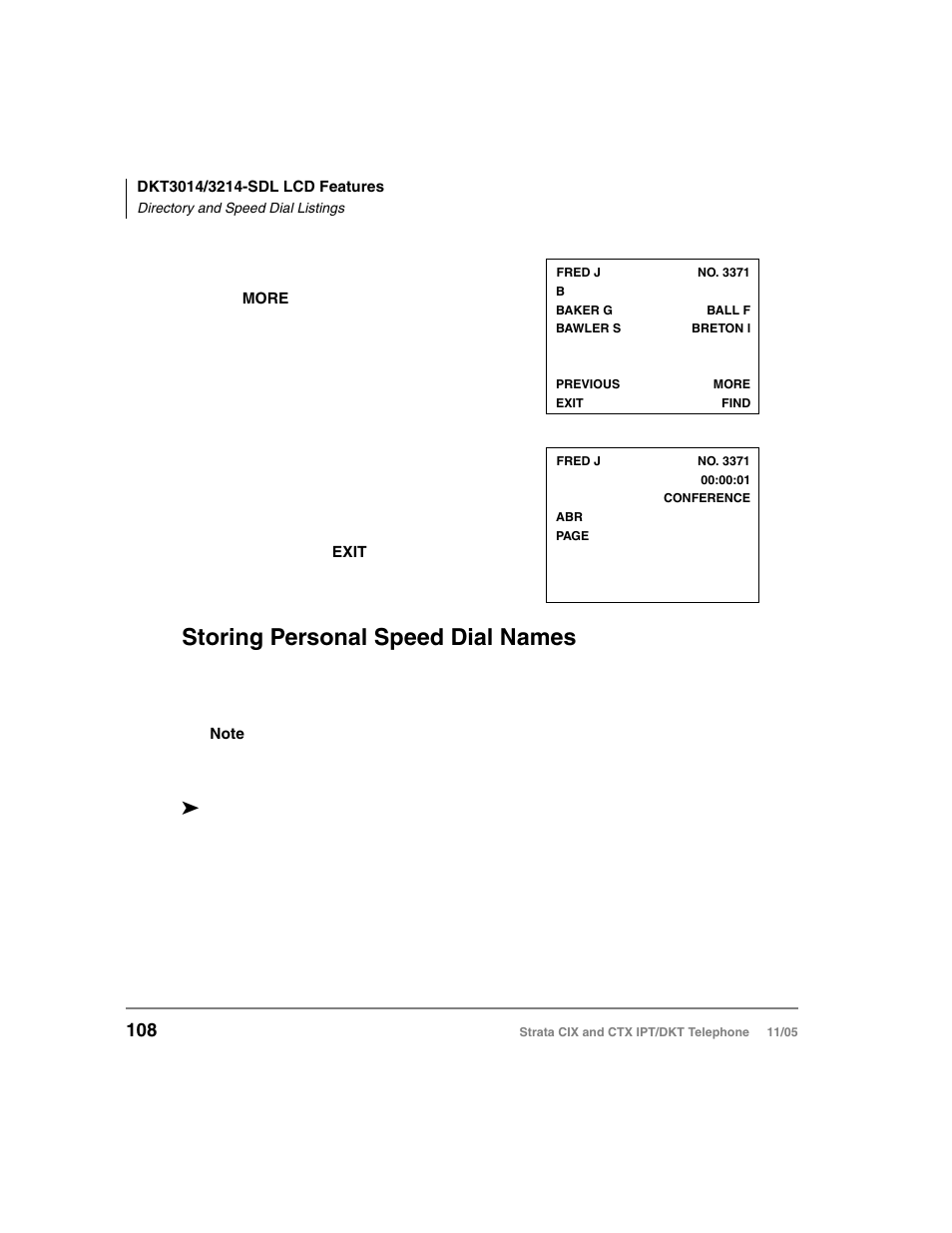Storing personal speed dial names, Storing personal | Toshiba Strata DKT User Manual | Page 122 / 153