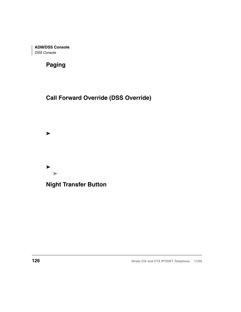 Paging, Call forward override (dss override), Night transfer button | Toshiba Strata DKT User Manual | Page 140 / 153