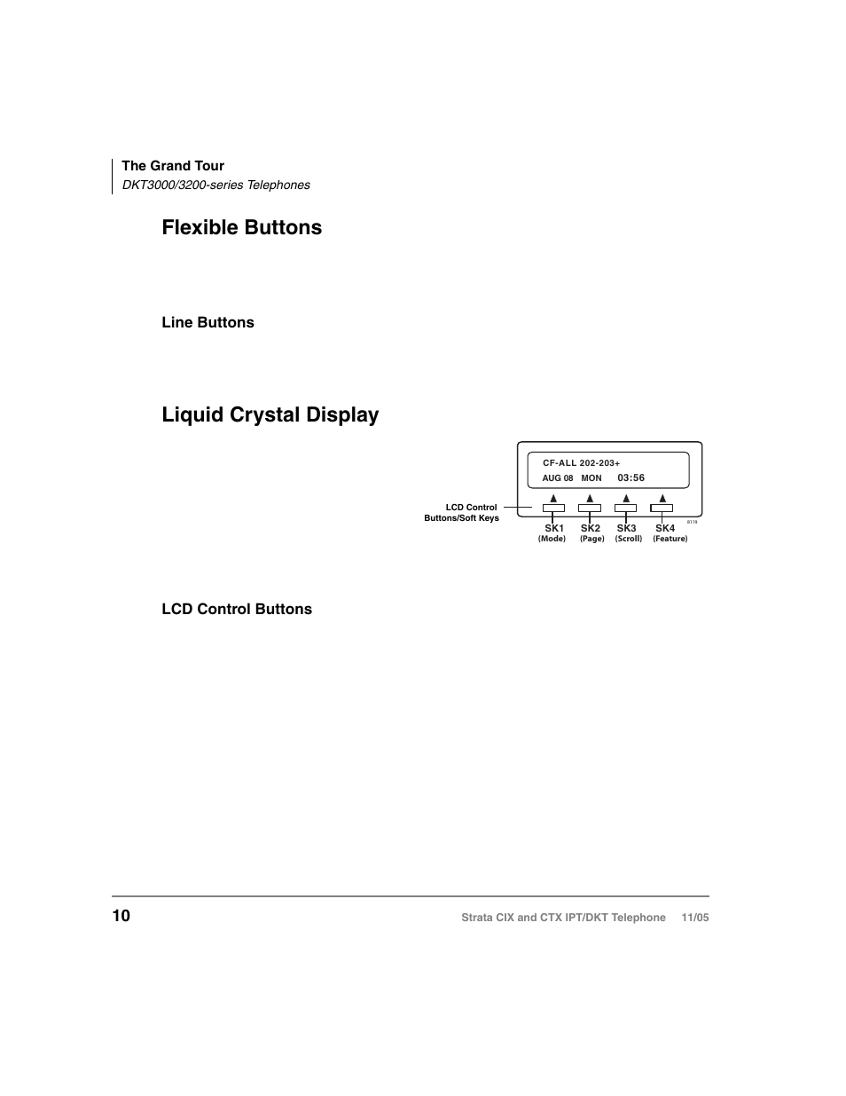 Flexible buttons, Liquid crystal display, Flexible buttons liquid crystal display | Toshiba Strata DKT User Manual | Page 24 / 153