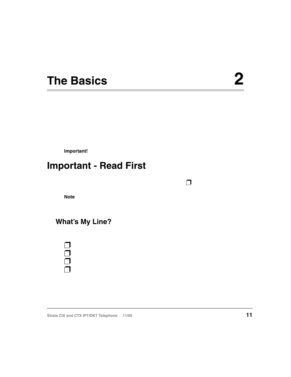 The basics 2, Important - read first, What’s my line | Chapter 2 – the basics, Ribed in, The basics | Toshiba Strata DKT User Manual | Page 25 / 153