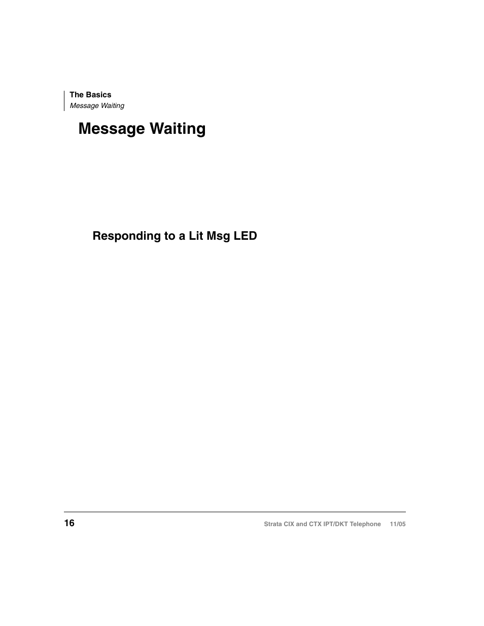 Message waiting, Responding to a lit msg led | Toshiba Strata DKT User Manual | Page 30 / 153