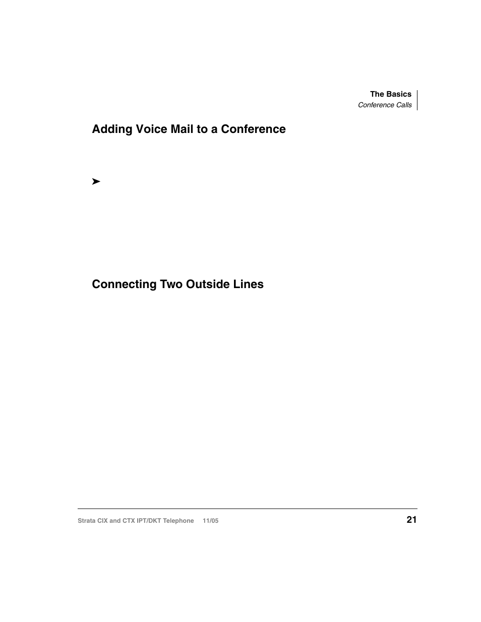 Adding voice mail to a conference, Connecting two outside lines | Toshiba Strata DKT User Manual | Page 35 / 153