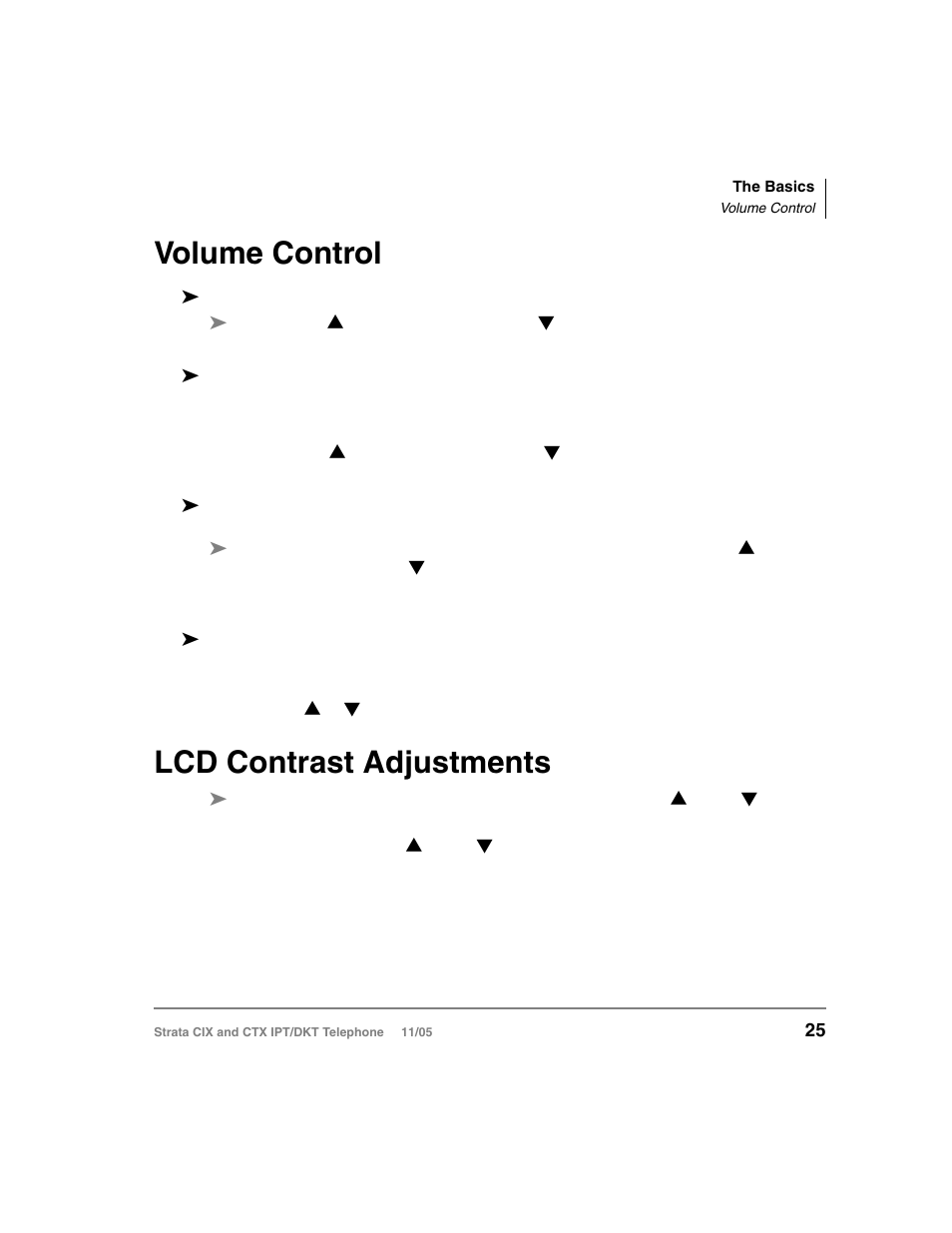 Volume control, Lcd contrast adjustments, Volume control lcd contrast adjustments | Toshiba Strata DKT User Manual | Page 39 / 153