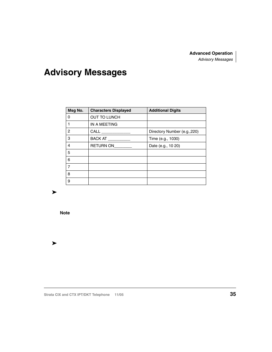 Advisory messages | Toshiba Strata DKT User Manual | Page 49 / 153