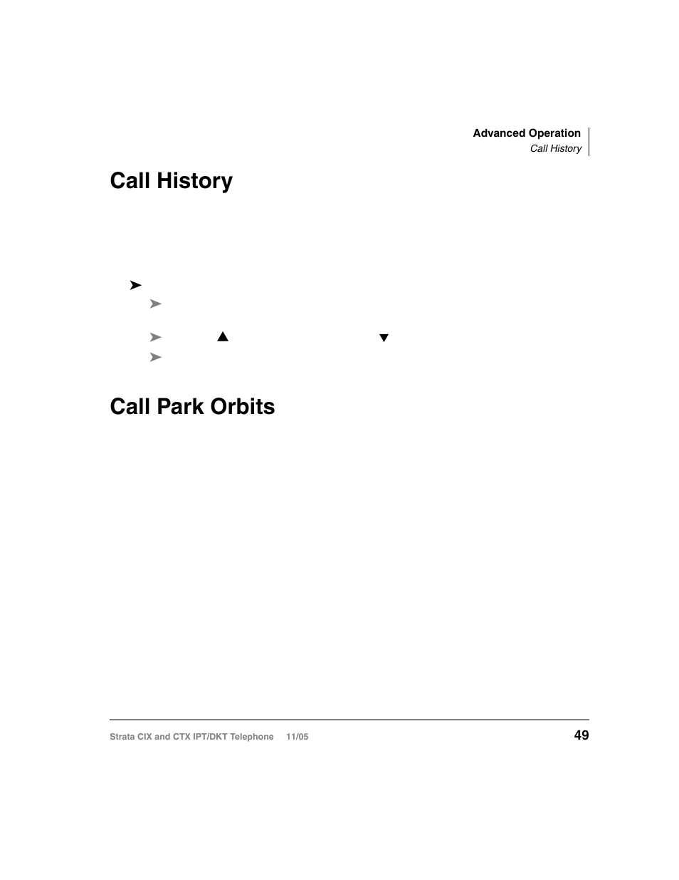 Call history, Call park orbits, Call history call park orbits | Toshiba Strata DKT User Manual | Page 63 / 153