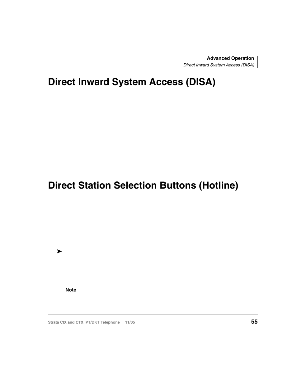 Direct inward system access (disa), Direct station selection buttons (hotline) | Toshiba Strata DKT User Manual | Page 69 / 153
