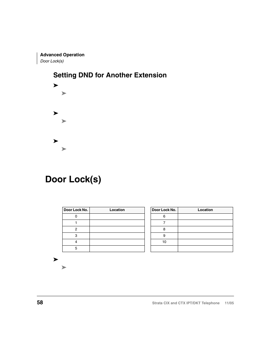 Setting dnd for another extension, Door lock(s) | Toshiba Strata DKT User Manual | Page 72 / 153