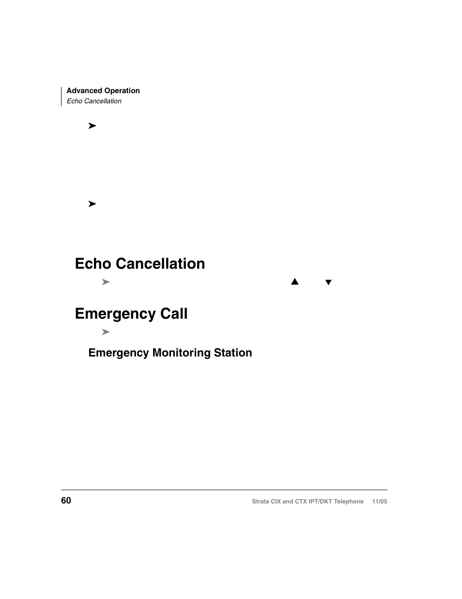 Echo cancellation, Emergency call, Emergency monitoring station | Echo cancellation emergency call | Toshiba Strata DKT User Manual | Page 74 / 153
