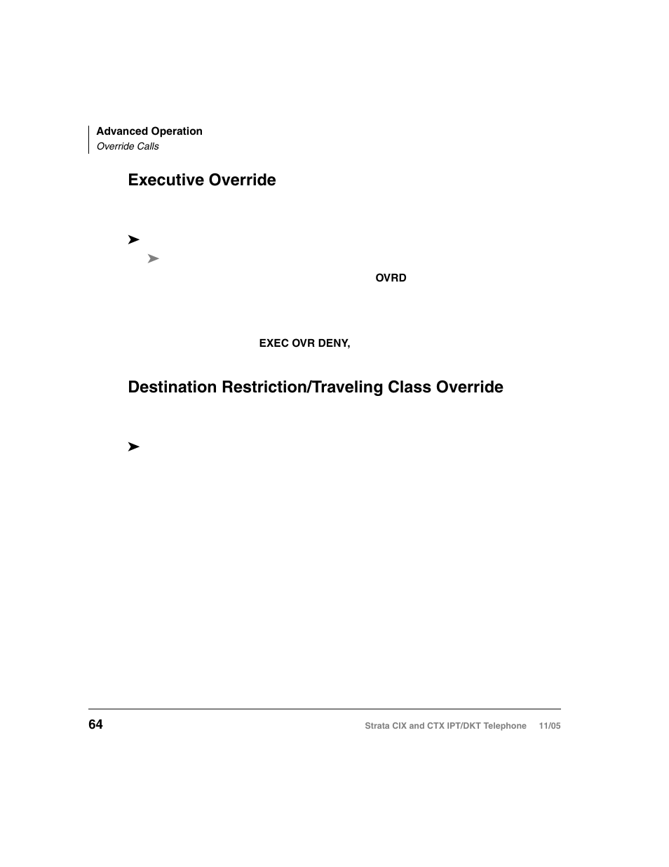 Executive override, Destination restriction/traveling class override | Toshiba Strata DKT User Manual | Page 78 / 153