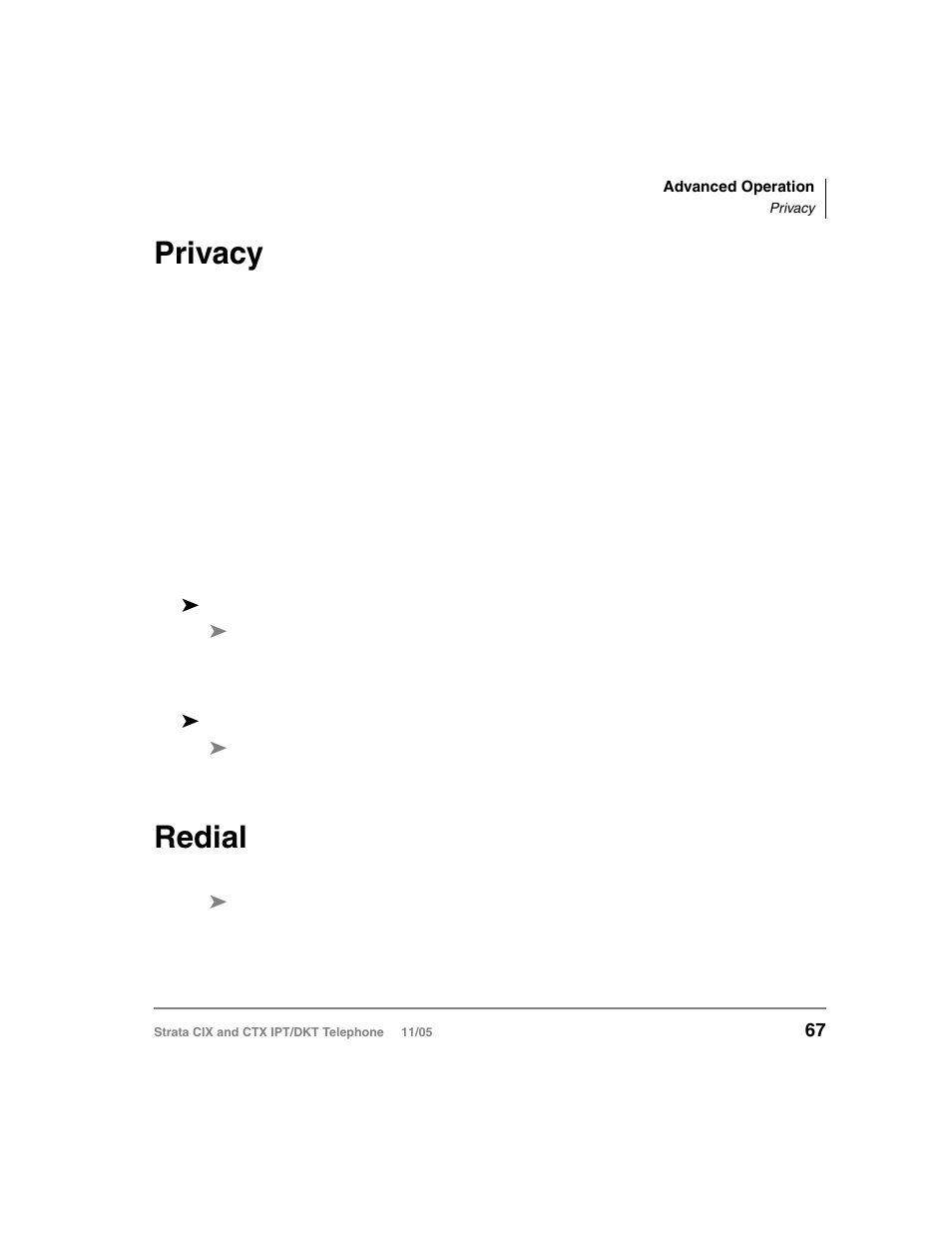 Privacy, Redial, Privacy redial | Toshiba Strata DKT User Manual | Page 81 / 153