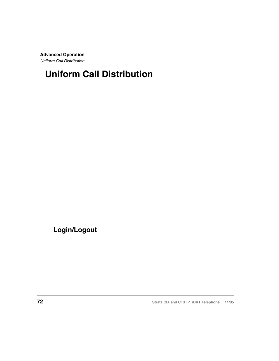 Uniform call distribution, Login/logout | Toshiba Strata DKT User Manual | Page 86 / 153