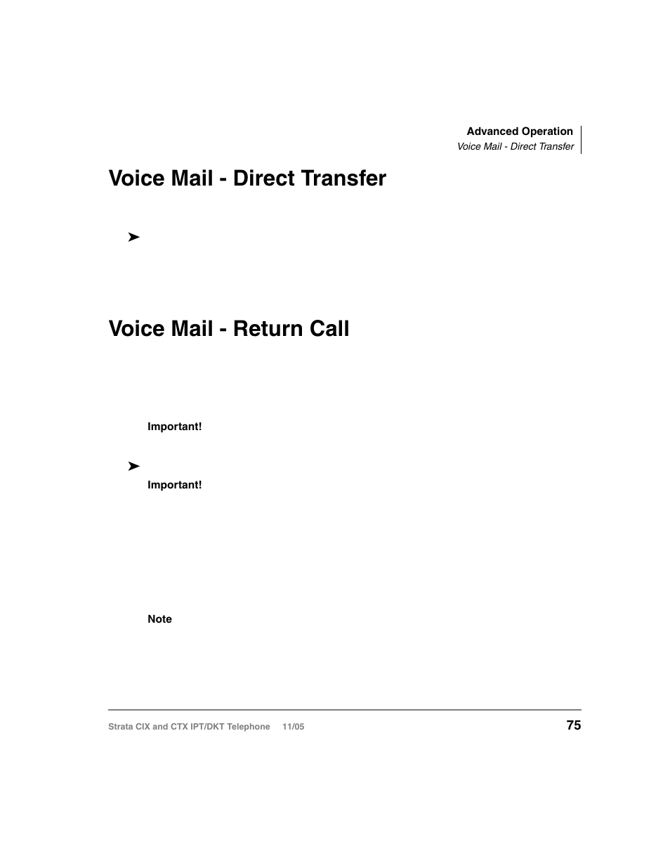 Voice mail - direct transfer, Voice mail - return call | Toshiba Strata DKT User Manual | Page 89 / 153