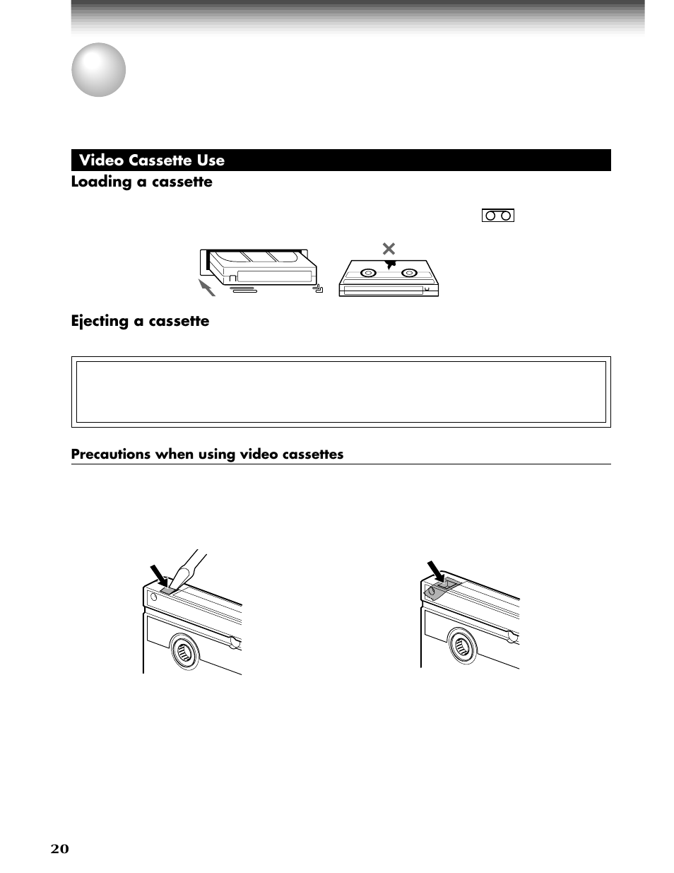 Video cassette use | Toshiba W-808 User Manual | Page 20 / 52