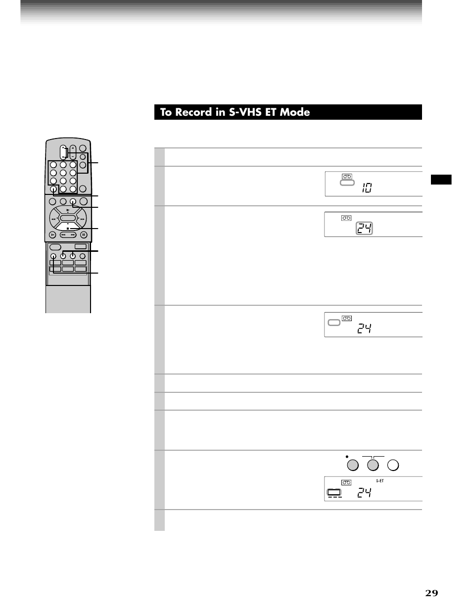 Tv/vcr, Channel, Ch/trk | Number buttons, Sp/slp, Prog, Enter, Stop | Toshiba W-808 User Manual | Page 29 / 52