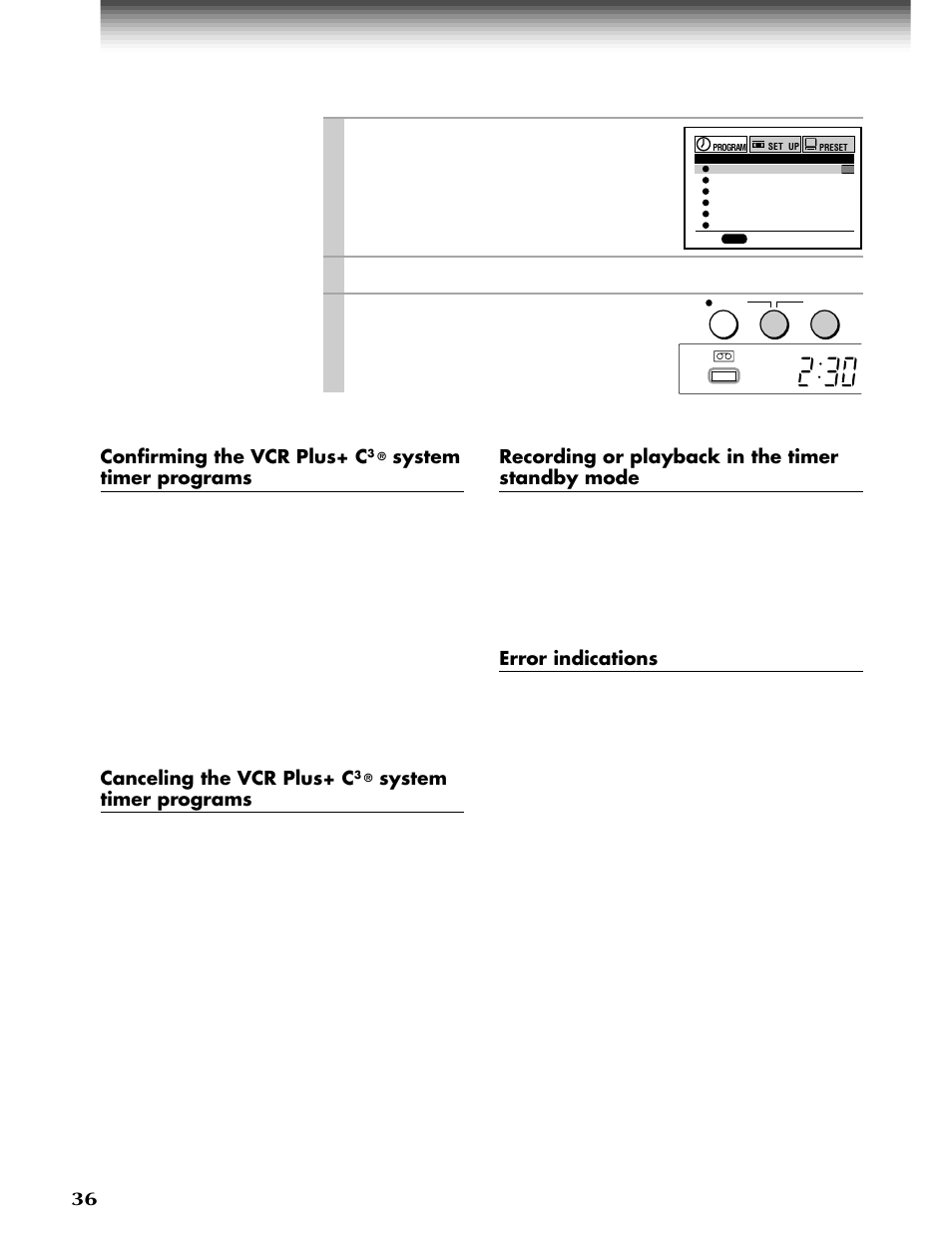 Vcr plus+ c, System recording (continued), Enter | Timer | Toshiba W-808 User Manual | Page 36 / 52