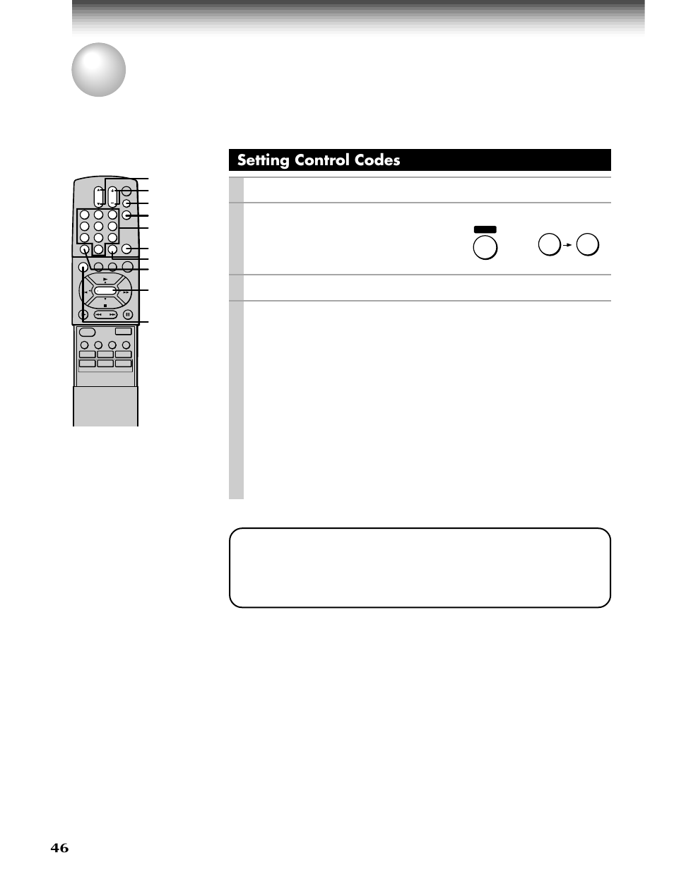 Additional information, Multi brand remote control, Setting control codes | Prog, Number buttons, Press, While holding down, Release | Toshiba W-808 User Manual | Page 46 / 52
