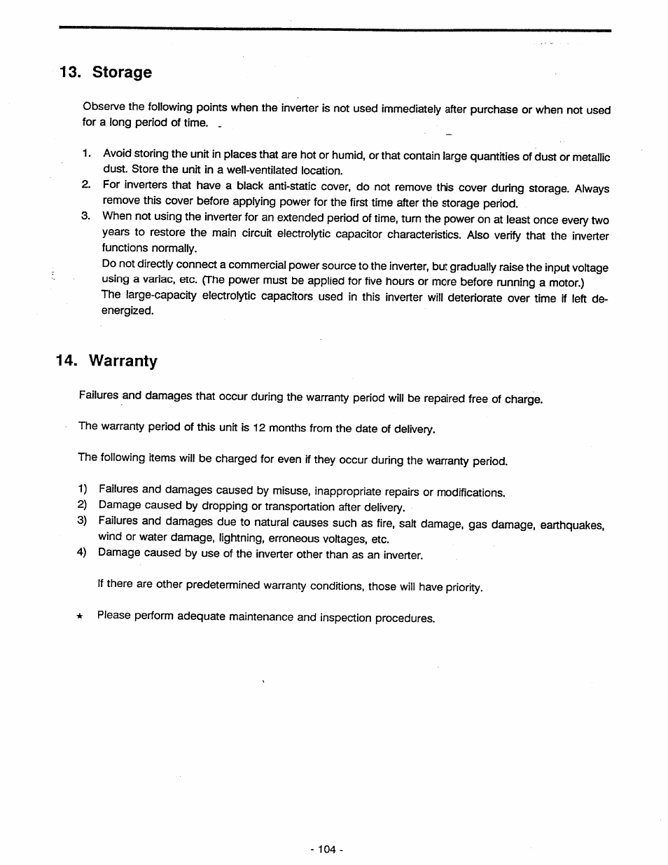 Storage, Warranty | Toshiba Tosvert VF-A5 User Manual | Page 110 / 149