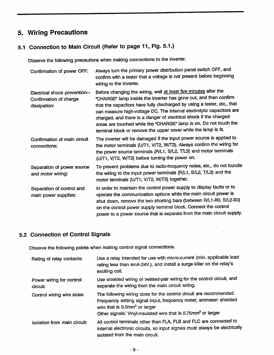 Wiring precautions, 2 connection of control signals | Toshiba Tosvert VF-A5 User Manual | Page 15 / 149