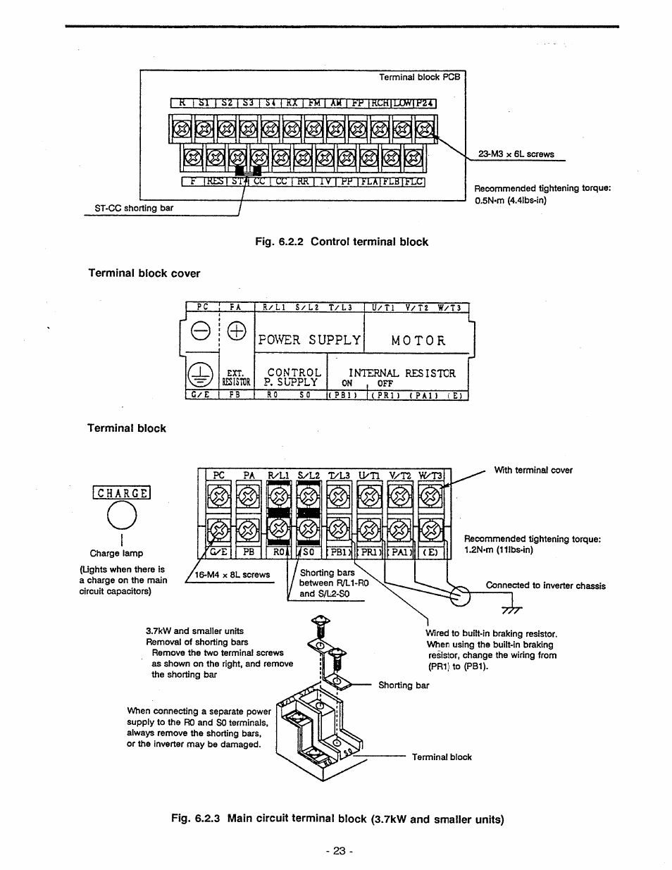 Terminal block cover, Terminal block, Charge | Toshiba Tosvert VF-A5 User Manual | Page 29 / 149