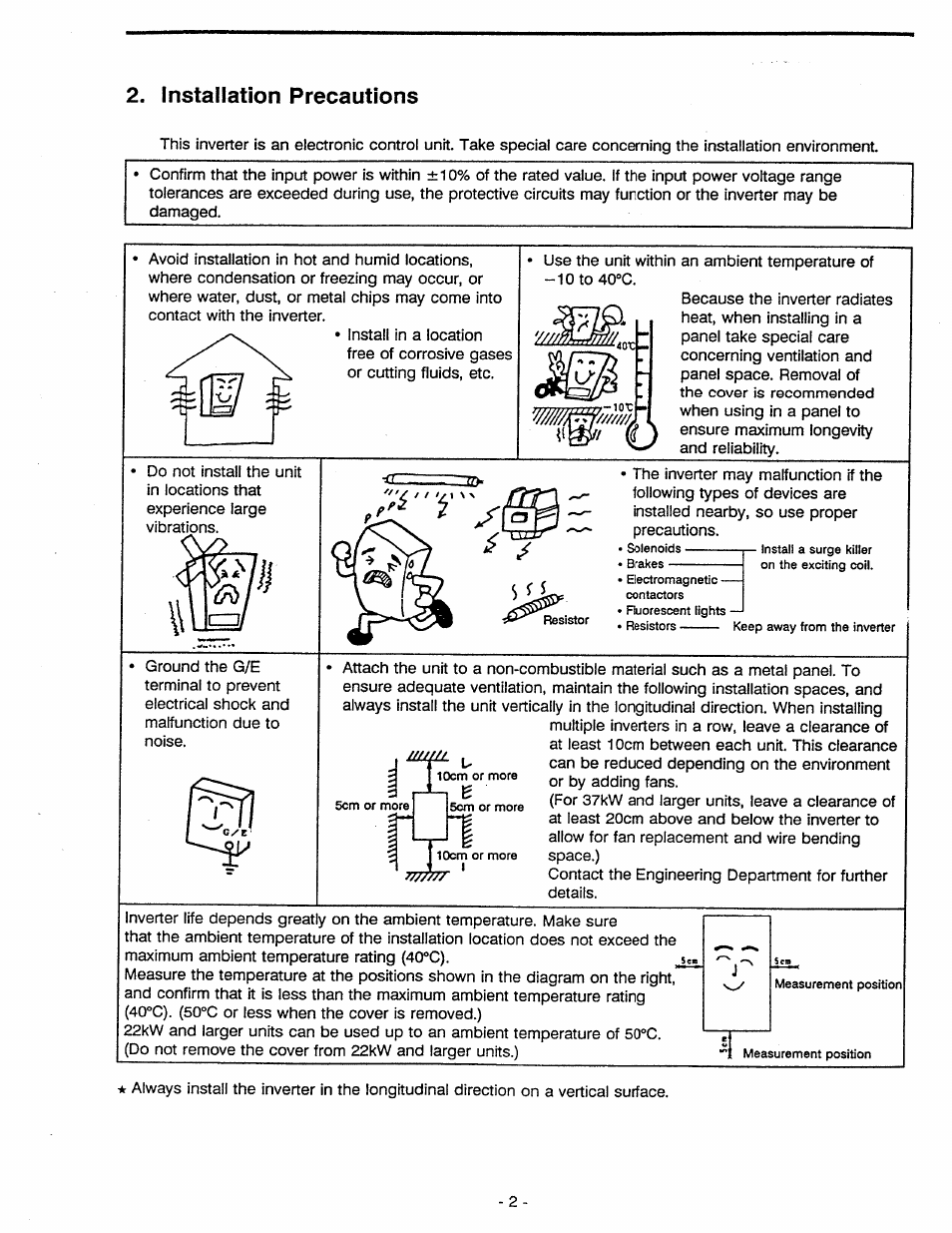 Installation precautions, Chapter 2 | Toshiba Tosvert VF-A5 User Manual | Page 8 / 149