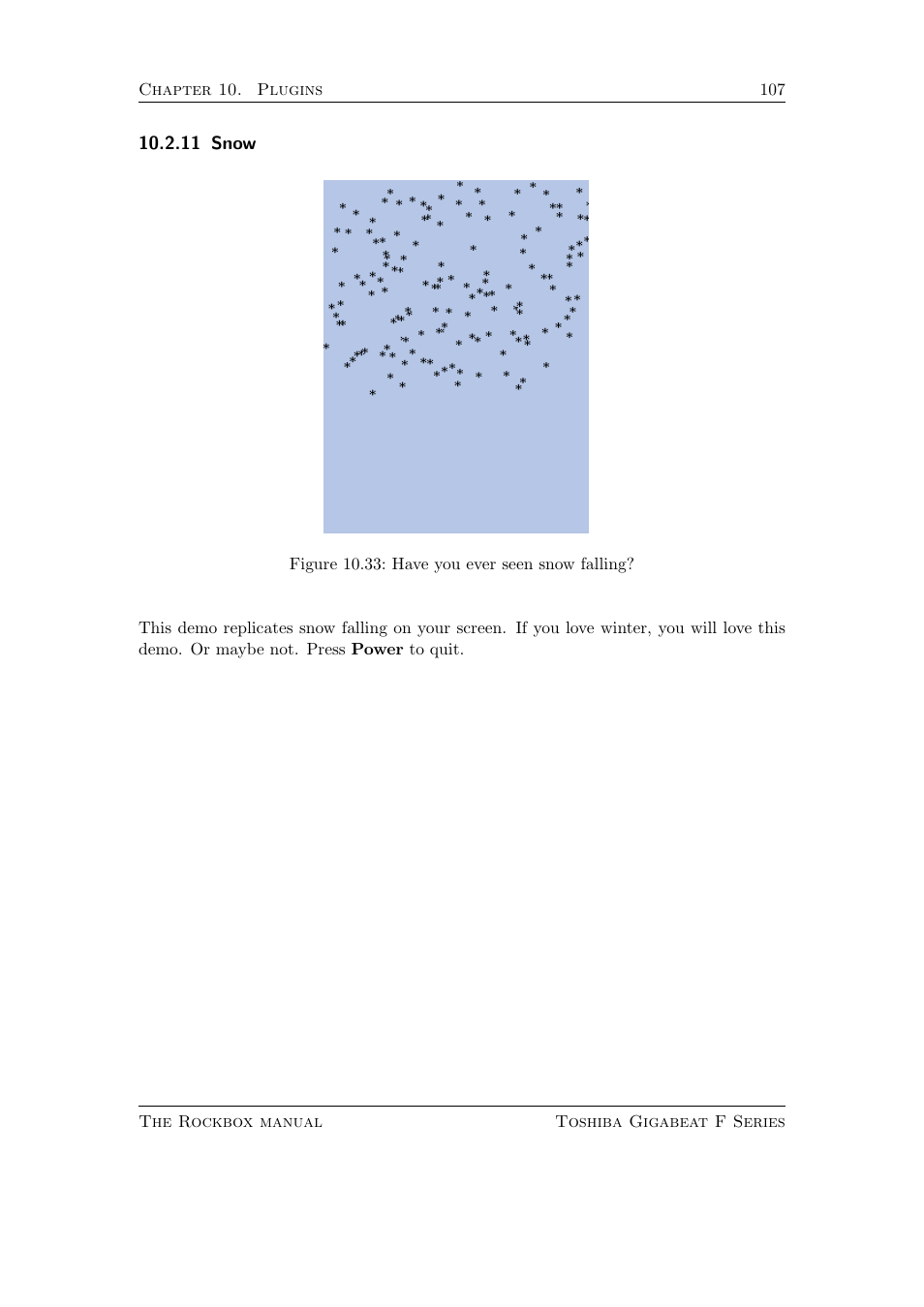 Snow, 11 snow | Toshiba Rockbox F Series User Manual | Page 107 / 177