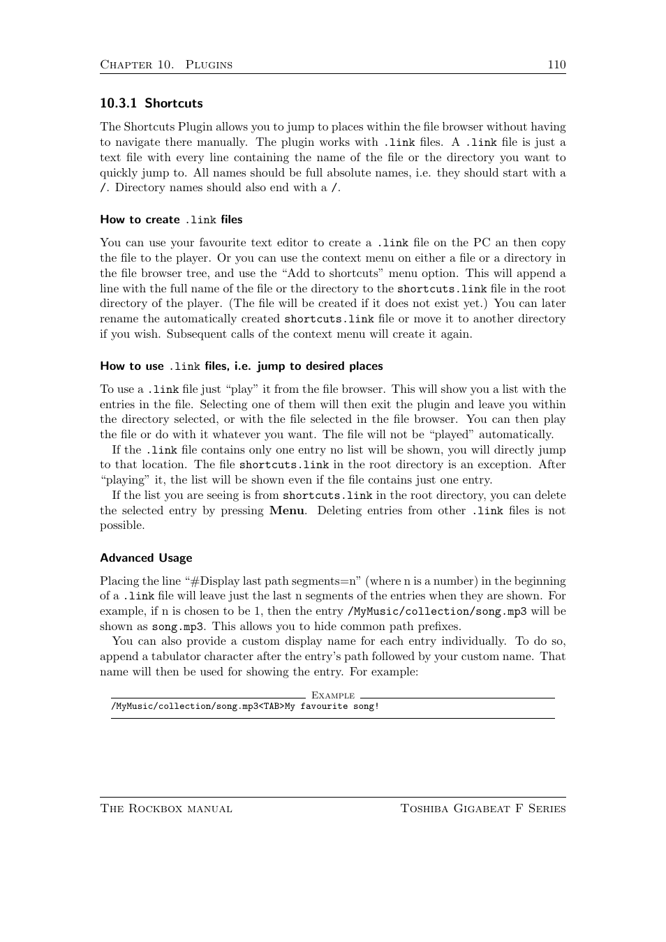 Shortcuts, 1 shortcuts | Toshiba Rockbox F Series User Manual | Page 110 / 177