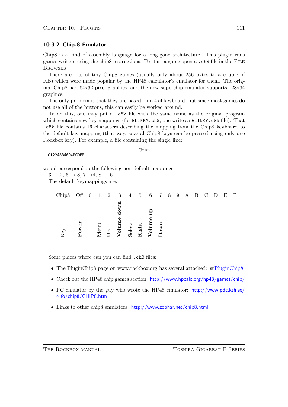 Chip-8 emulator, 2 chip-8 emulator | Toshiba Rockbox F Series User Manual | Page 111 / 177