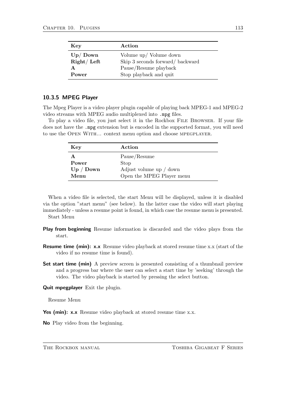 Mpeg player, 5 mpeg player | Toshiba Rockbox F Series User Manual | Page 113 / 177