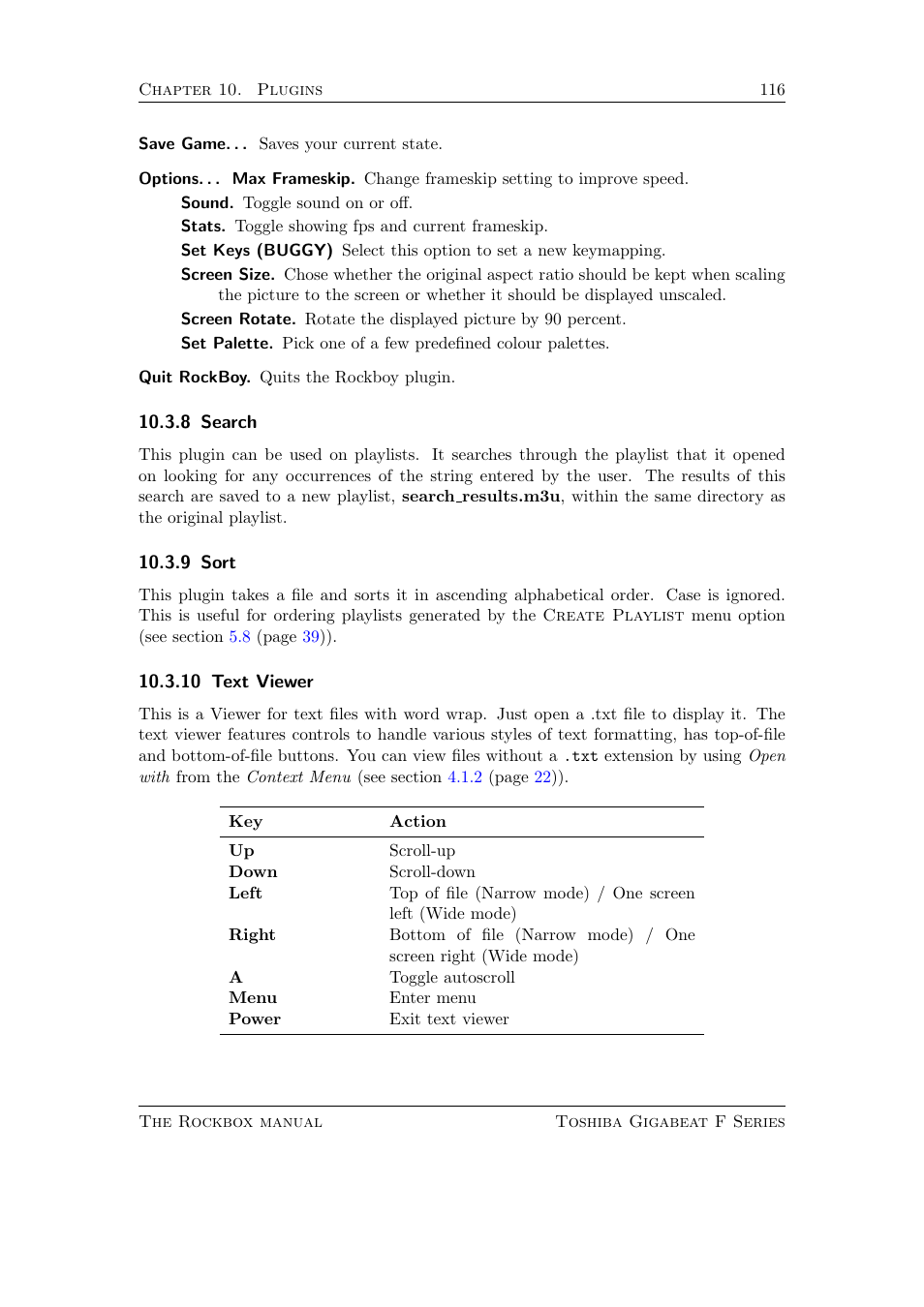 Search, Sort, Text viewer | 8 search, 9 sort, 10 text viewer | Toshiba Rockbox F Series User Manual | Page 116 / 177