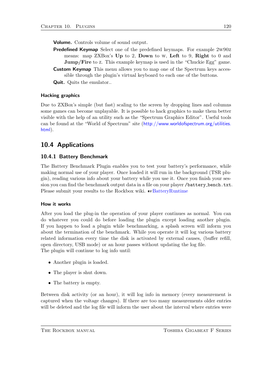 Applications, Battery benchmark, 4 applications | 1 battery benchmark | Toshiba Rockbox F Series User Manual | Page 120 / 177