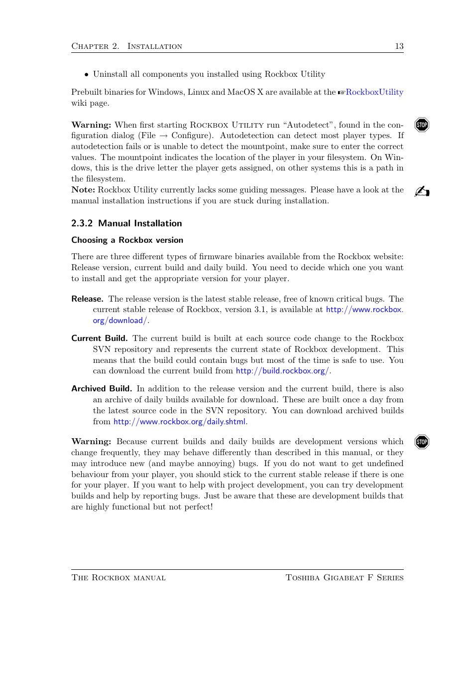 Manual installation | Toshiba Rockbox F Series User Manual | Page 13 / 177