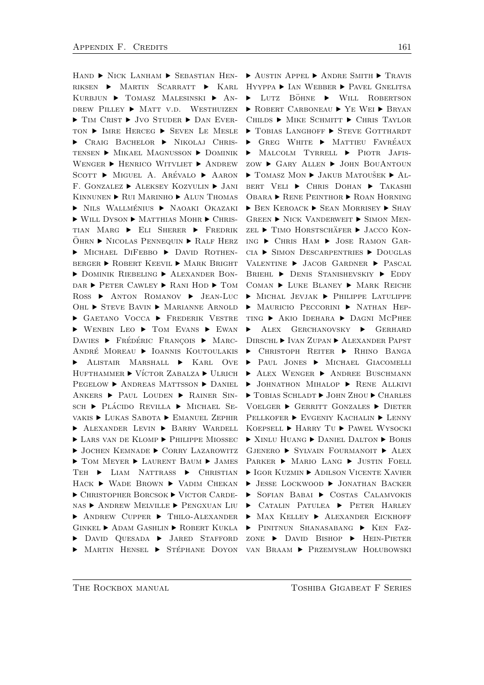 Toshiba Rockbox F Series User Manual | Page 161 / 177