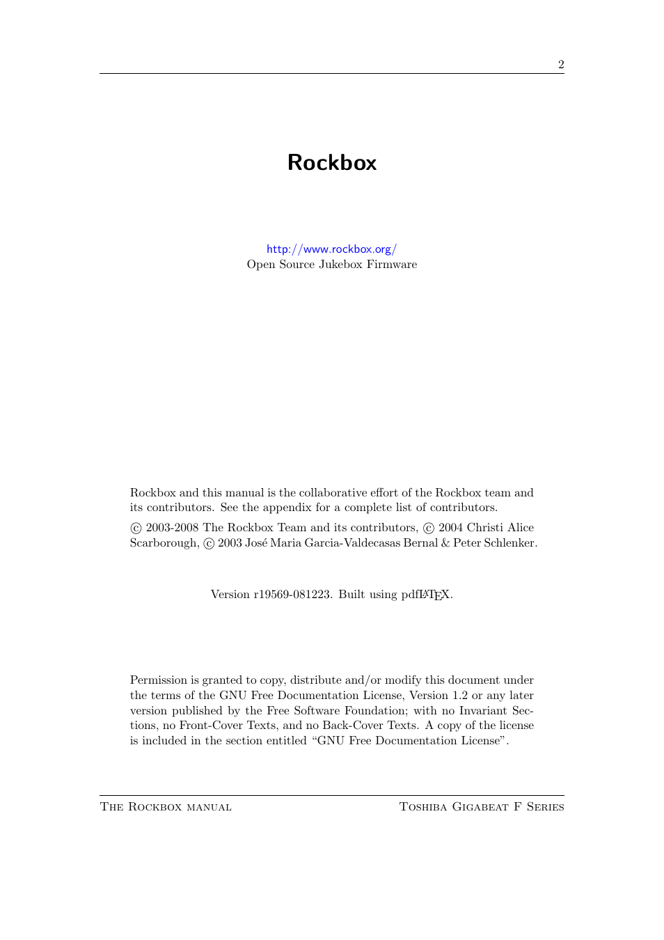 Rockbox | Toshiba Rockbox F Series User Manual | Page 2 / 177