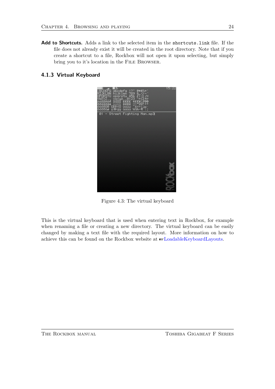Virtual keyboard | Toshiba Rockbox F Series User Manual | Page 24 / 177