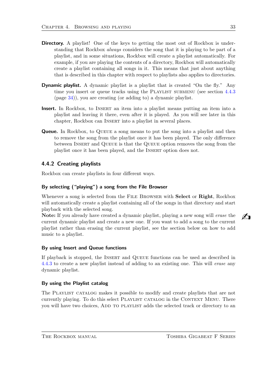 Creating playlists | Toshiba Rockbox F Series User Manual | Page 33 / 177