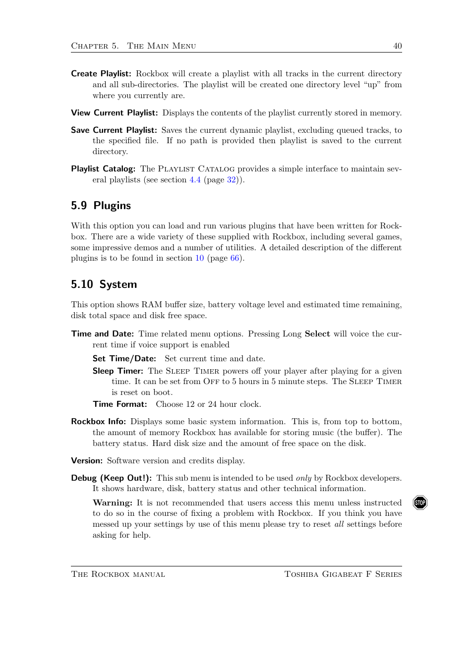 Plugins, System, 10 system | 9 plugins | Toshiba Rockbox F Series User Manual | Page 40 / 177