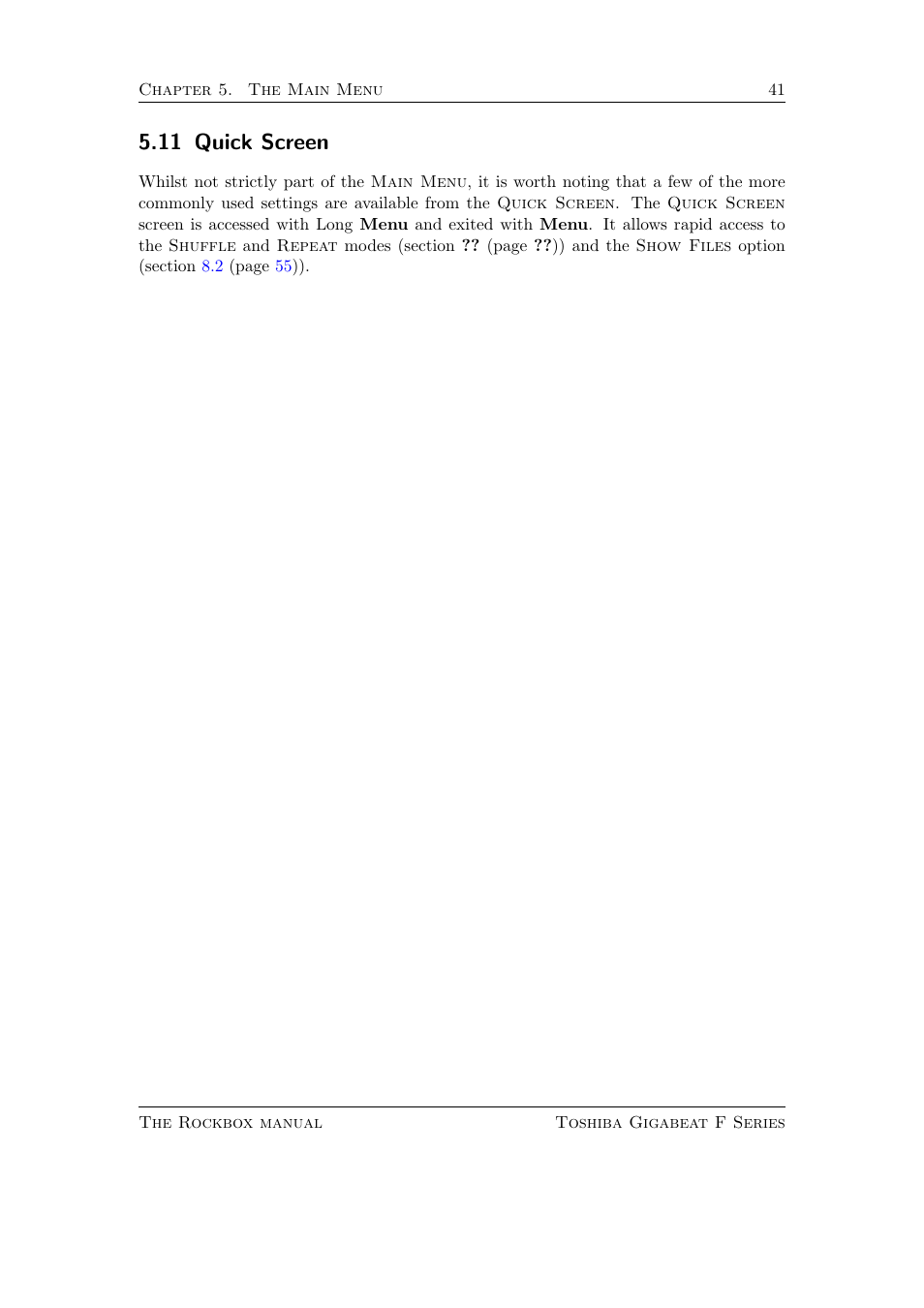Quick screen, 11 quick screen | Toshiba Rockbox F Series User Manual | Page 41 / 177